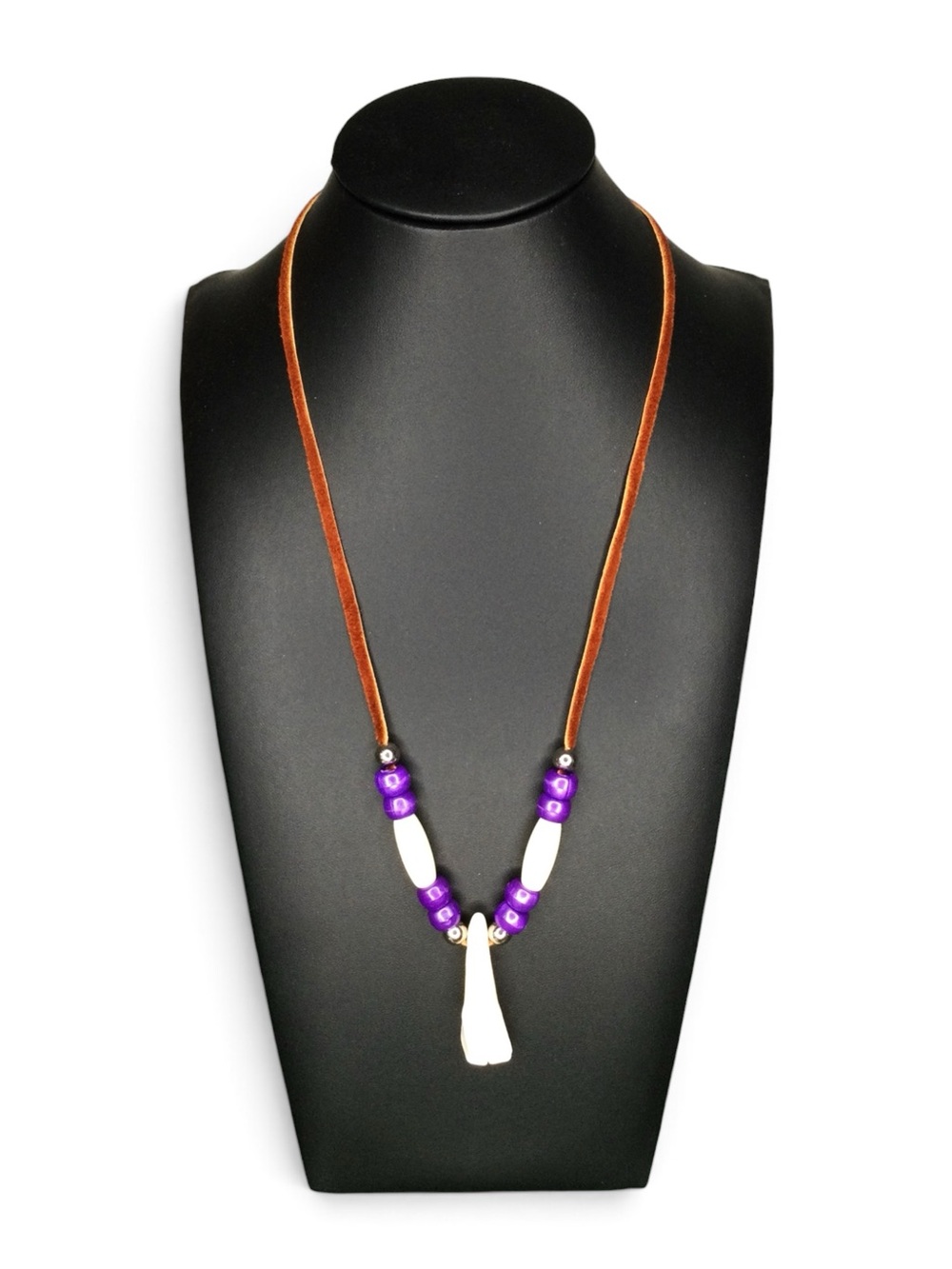 Vintage White Buffalo Tooth Pendant on Suede Cord Necklace